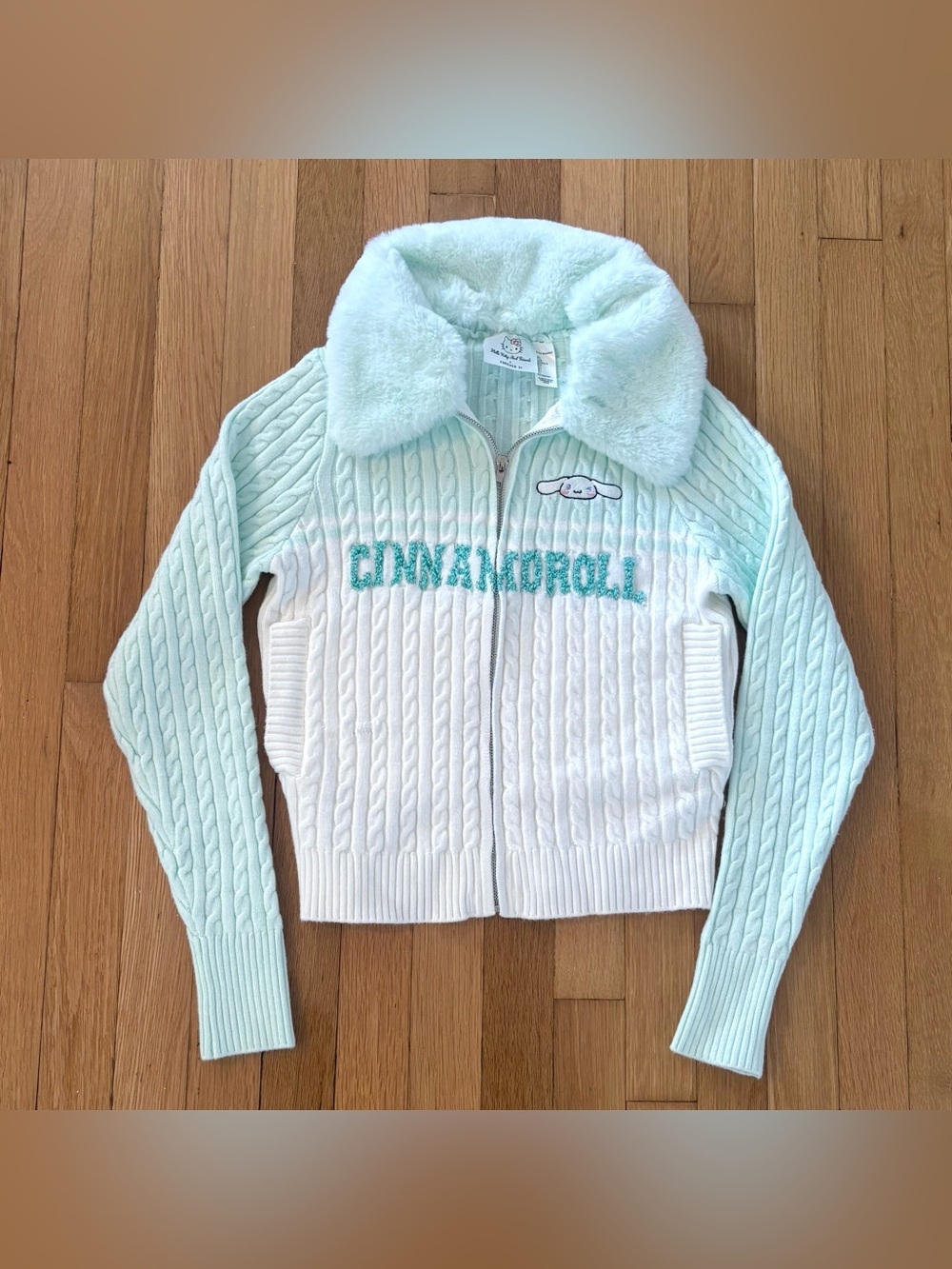 Forever 21 Sanrio Cinnamoroll Zip Up Sweater Jacket Women's L Cable Knit